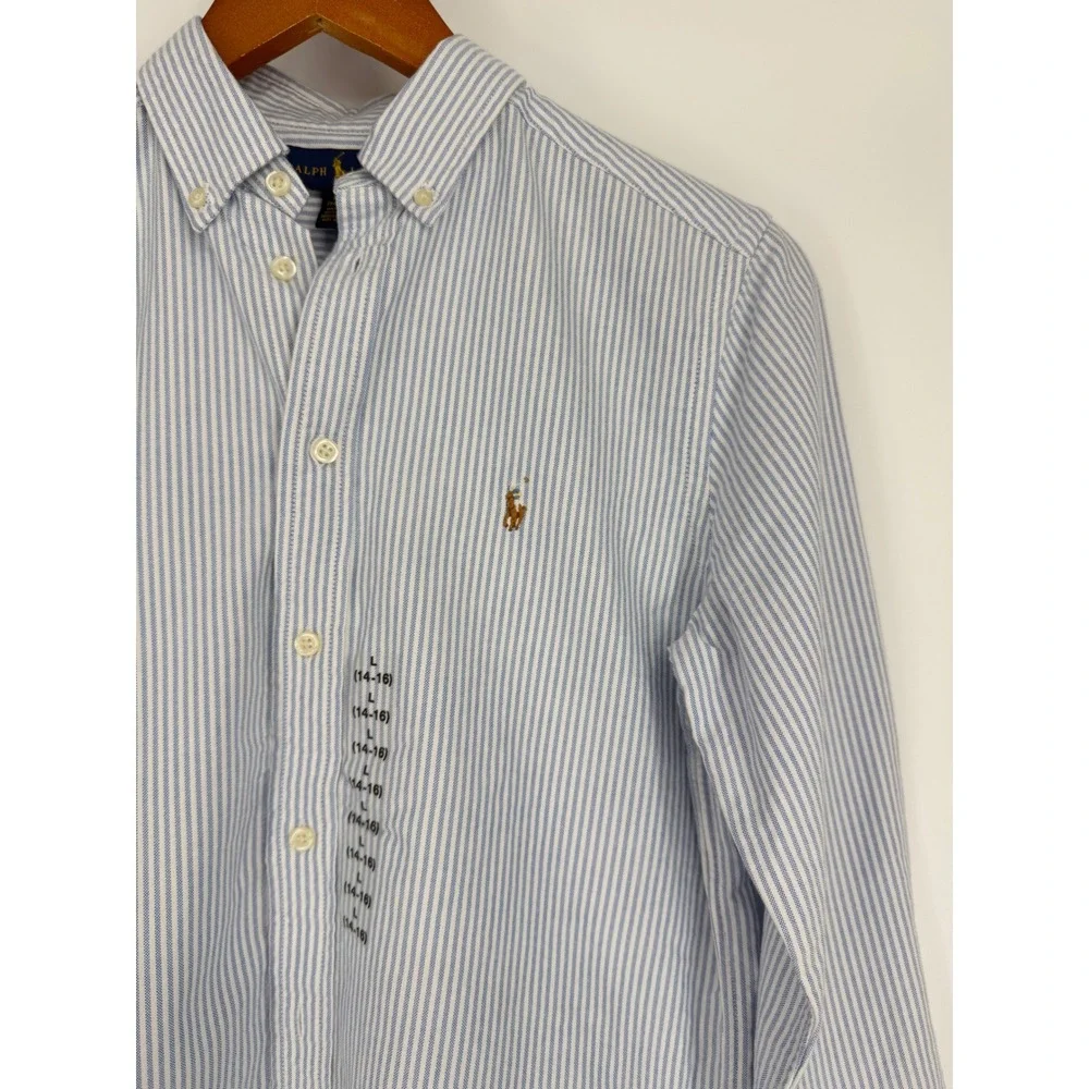 Ralph Lauren Boys Button Down Shirt Large Striped Oxford Preppy Classic